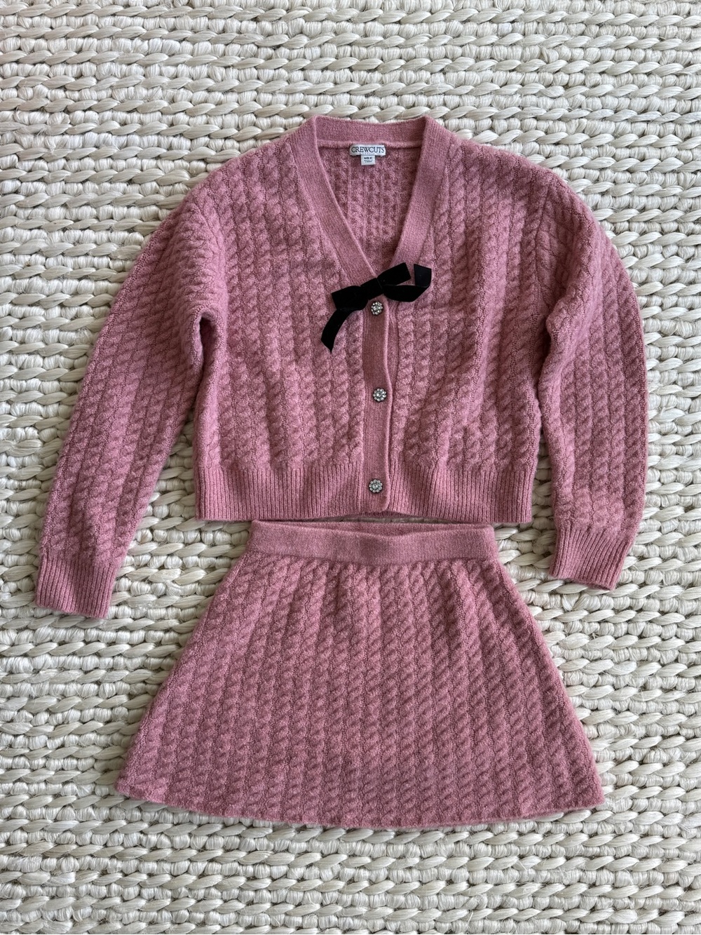 Crewcuts Pink Knit Cardigan & Skirt Matching Set